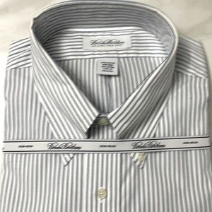 Brooks Bros blue stripe non iron dress shirt button down 17/1/2 long sleeve